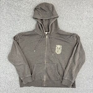 Roxy Zip Up Hoodie Gray Graphic Logo Sweatshirt Women Large Surf Casual Y2K